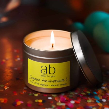 Bougie artisanale parfumée message Joyeux anniversaire