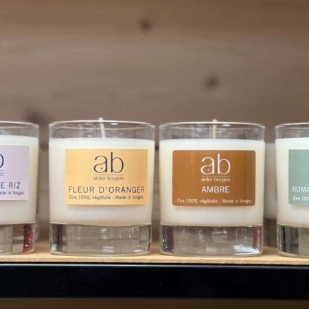 Bougie cire végétale parfumée contenant verre transparent